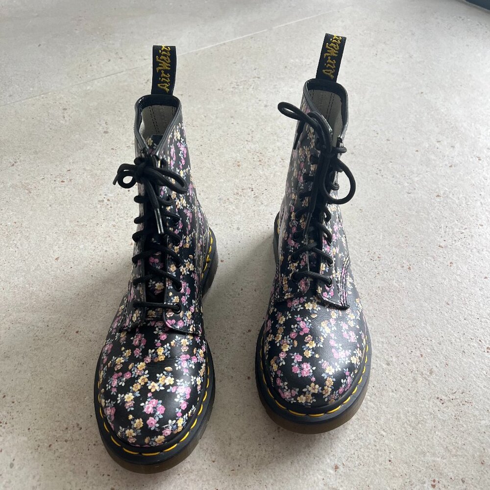 Dr Martens Black Floral Boots